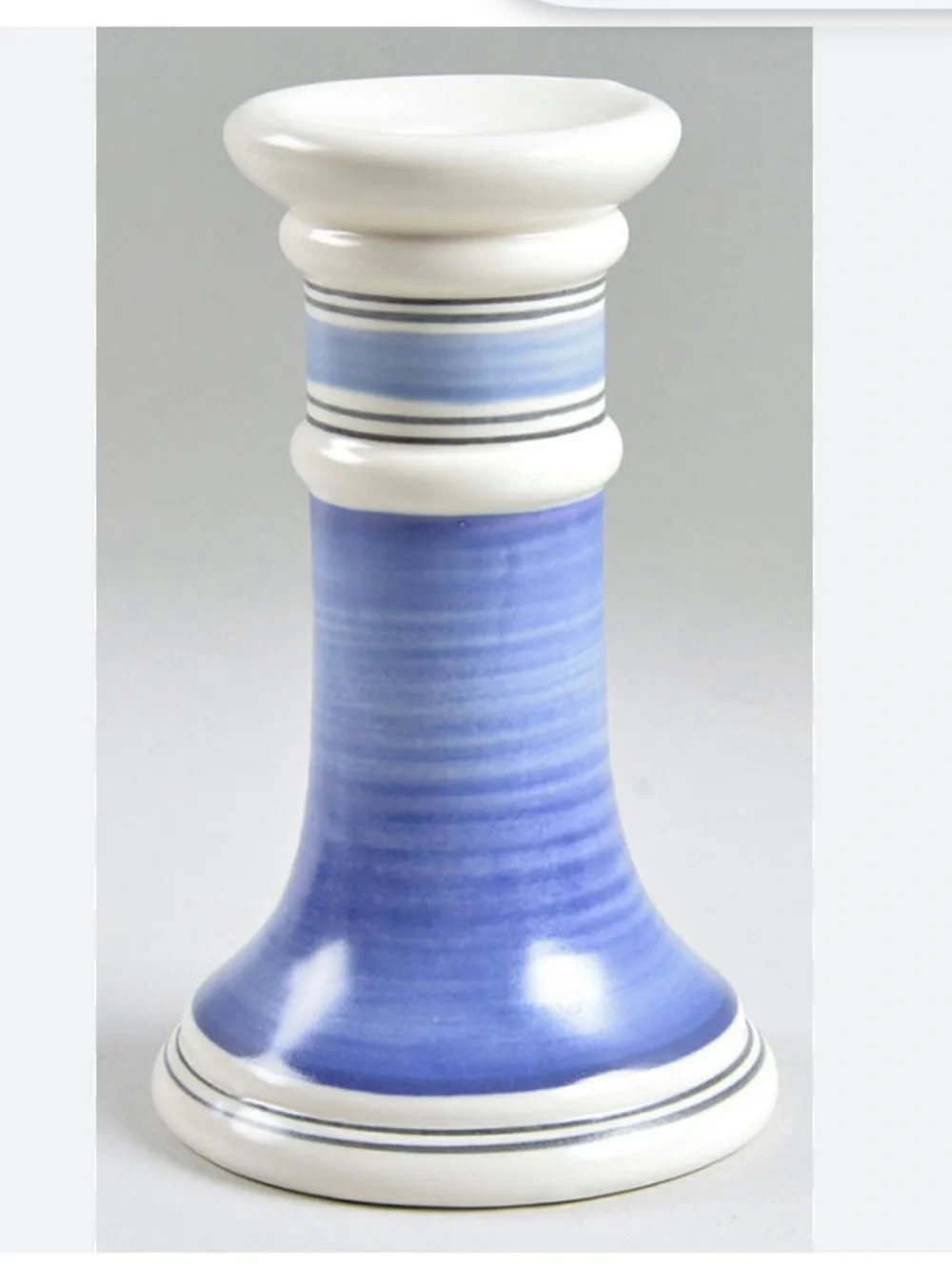 set of two vintage Pfaltzgraff Rio candle holders with a blue and white strips